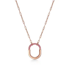 Tiffany & Co. Tiffany Lock Medium Pendant in Rose Gold with Pink Sapphires | ^ Necklaces & Pendants|New Jewelry