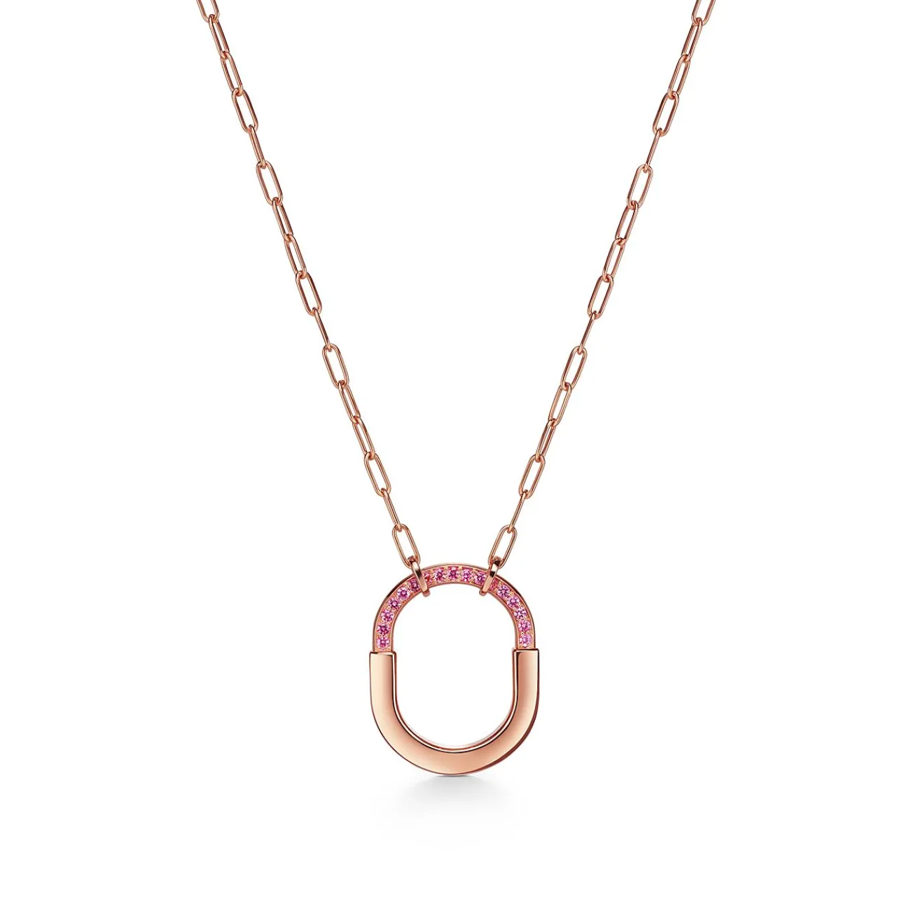Tiffany & Co. Tiffany Lock Medium Pendant in Rose Gold with Pink Sapphires | ^ Necklaces & Pendants|New Jewelry