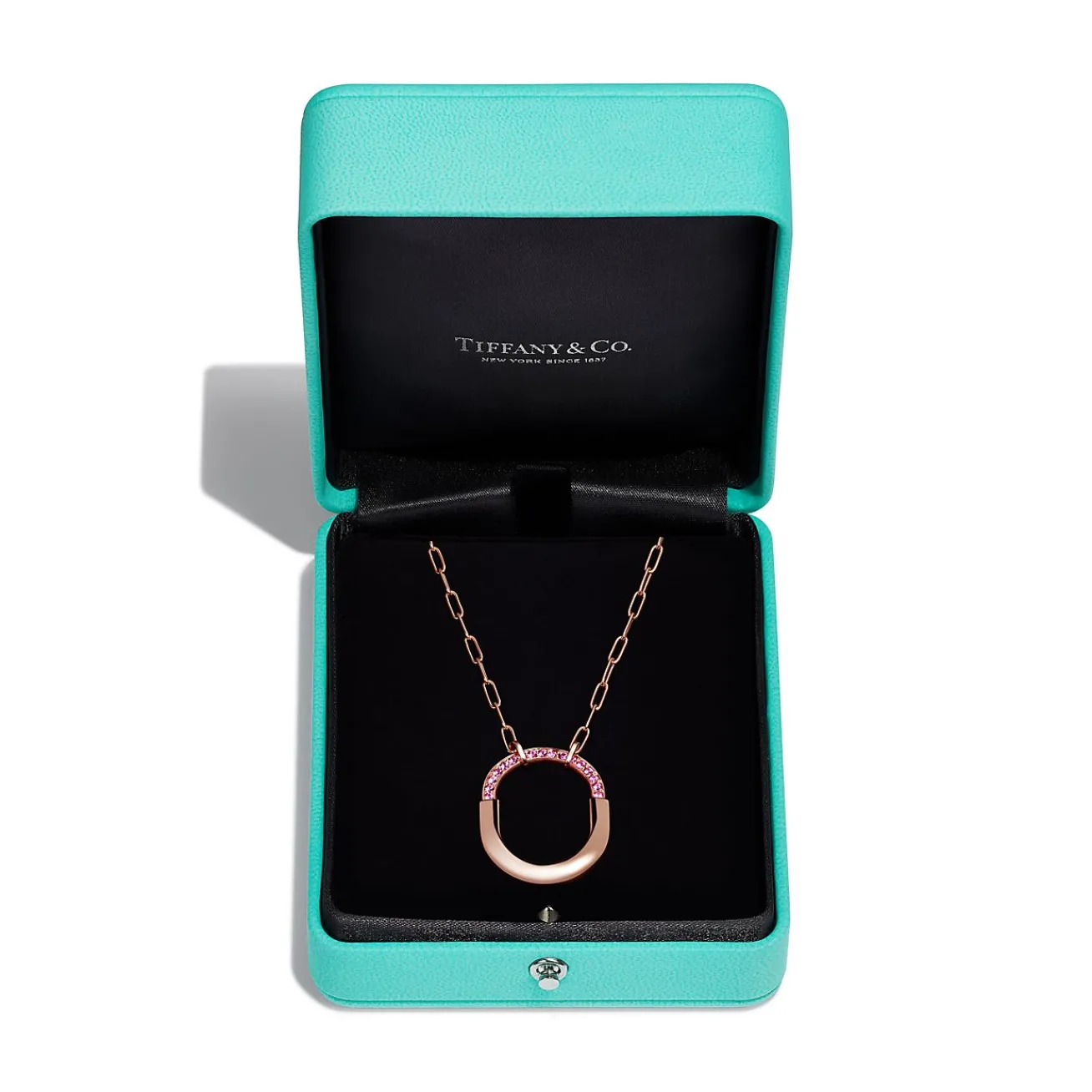 Tiffany & Co. Tiffany Lock Medium Pendant in Rose Gold with Pink Sapphires | ^ Necklaces & Pendants|New Jewelry