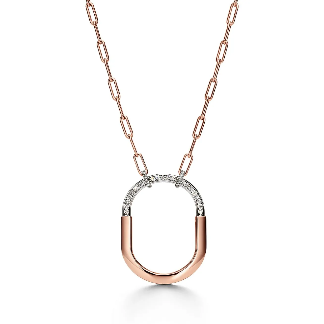 Tiffany & Co. Tiffany Lock Pendant in Rose and White Gold with Diamonds, Extra Large | ^ Necklaces & Pendants|Rose Gold Jewelry