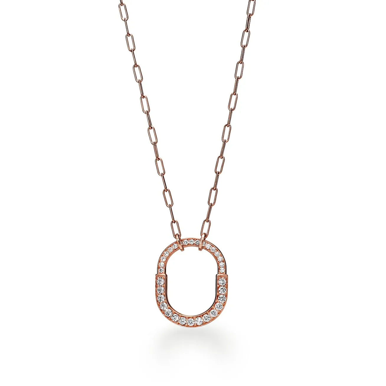 Tiffany & Co. Tiffany Lock Pendant in Rose Gold with Pavé Diamonds, Medium | ^ Necklaces & Pendants|Rose Gold Jewelry