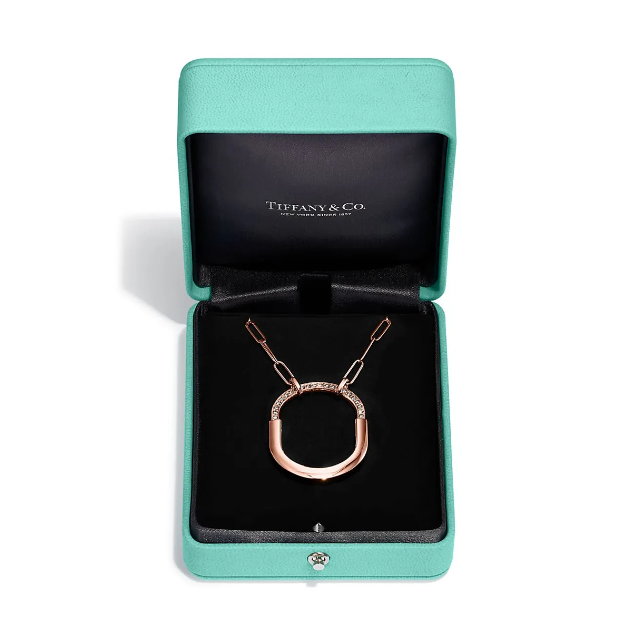 Tiffany & Co. Tiffany Lock Pendant in Rose Gold with Diamonds, Large | ^ Necklaces & Pendants|Rose Gold Jewelry