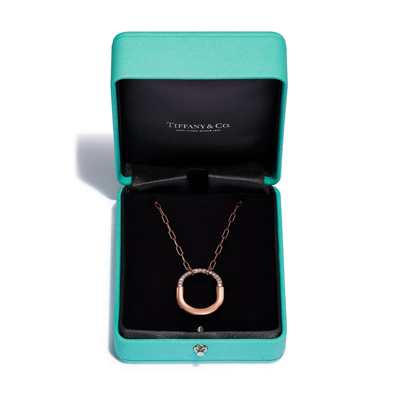 Tiffany & Co. Tiffany Lock Pendant in Rose Gold with Diamonds, Medium | ^ Necklaces & Pendants|Rose Gold Jewelry