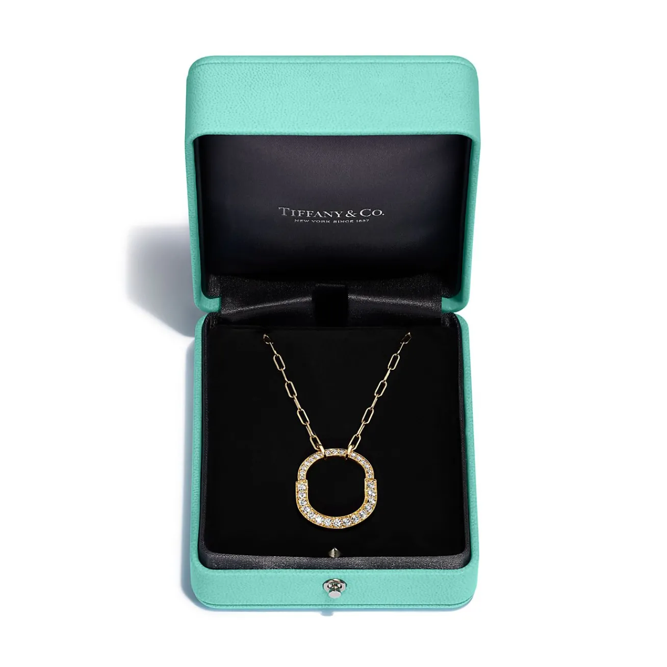 Tiffany & Co. Tiffany Lock Pendant in Yellow Gold with Pavé Diamonds, Medium | ^ Necklaces & Pendants|Gold Jewelry