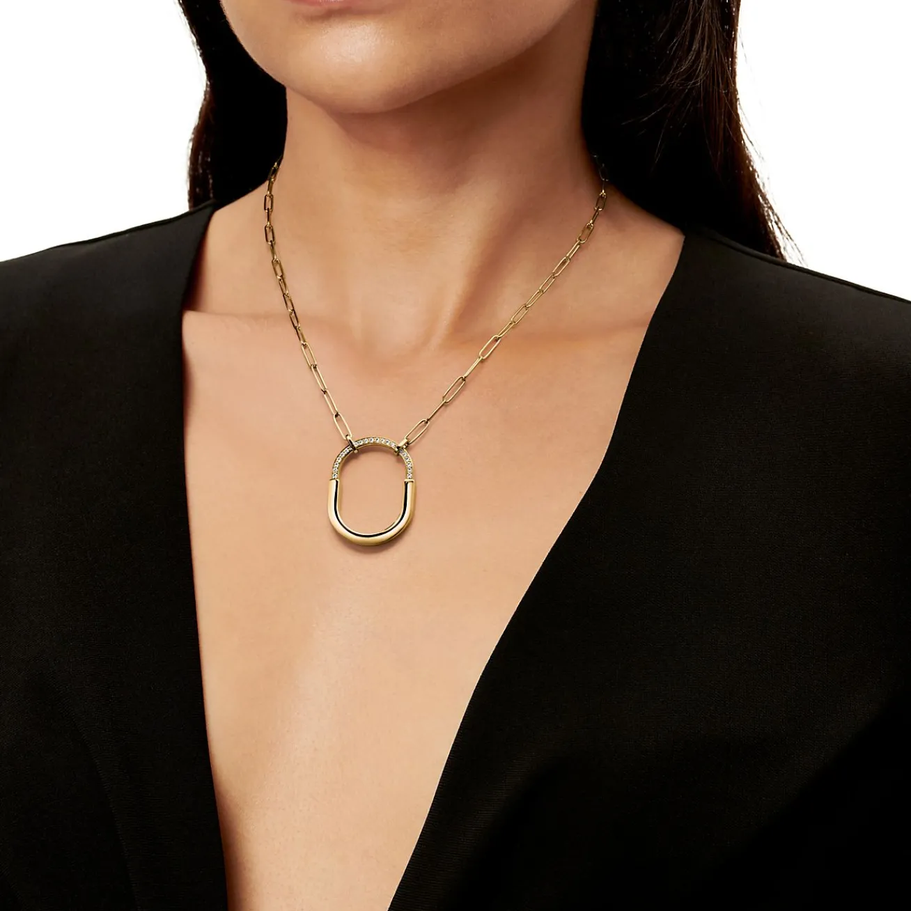 Tiffany & Co. Tiffany Lock Pendant in Yellow Gold with Diamonds, Large | ^ Necklaces & Pendants|Gifts for Her