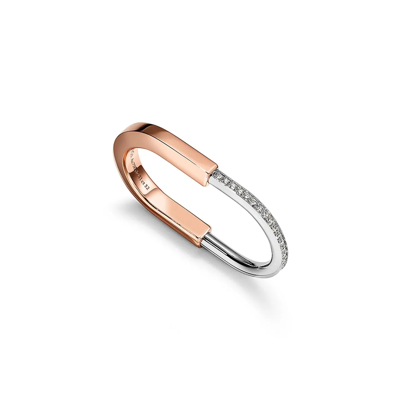 Tiffany & Co. Tiffany Lock Two-finger Ring in Rose and White Gold with Diamonds | ^ Rings|Stacking Rings