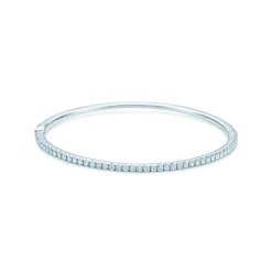 Tiffany & Co. Tiffany Metro hinged bangle in 18k white gold with diamonds, large. | ^ Bracelets|Dainty Jewelry