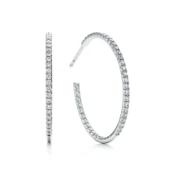 Tiffany & Co. Tiffany Metro hoop earrings in 18k white gold with diamonds, large. | ^ Earrings|Diamond Jewelry