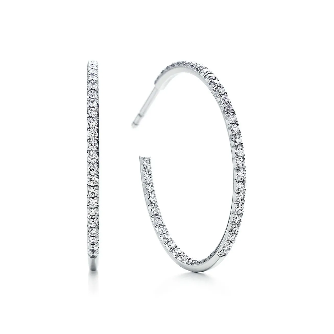 Tiffany & Co. Tiffany Metro hoop earrings in 18k white gold with diamonds, large. | ^ Earrings|Diamond Jewelry