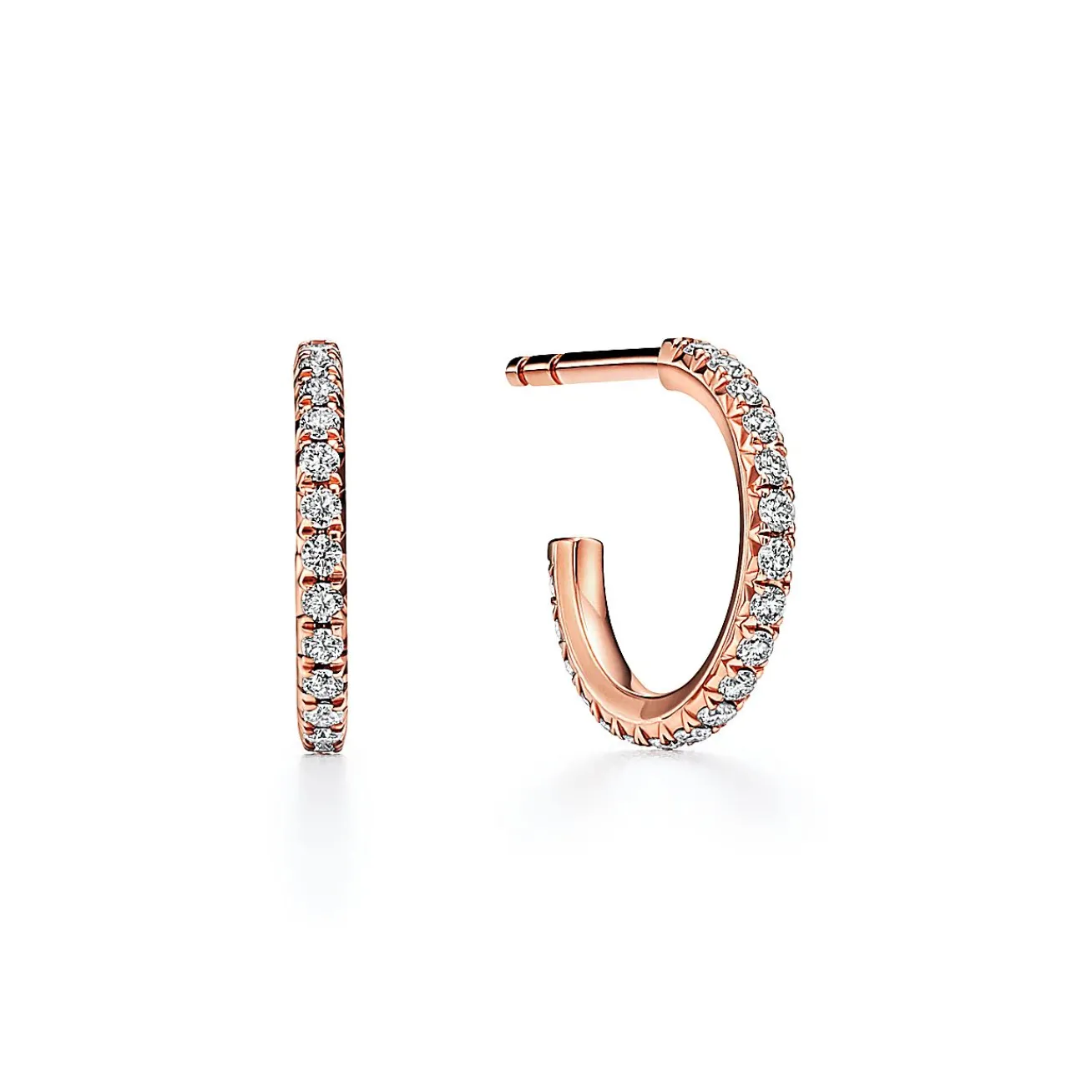 Tiffany & Co. Tiffany Metro Hoop Earrings in Rose Gold with Diamonds, Small | ^ Earrings|Gifts for Her