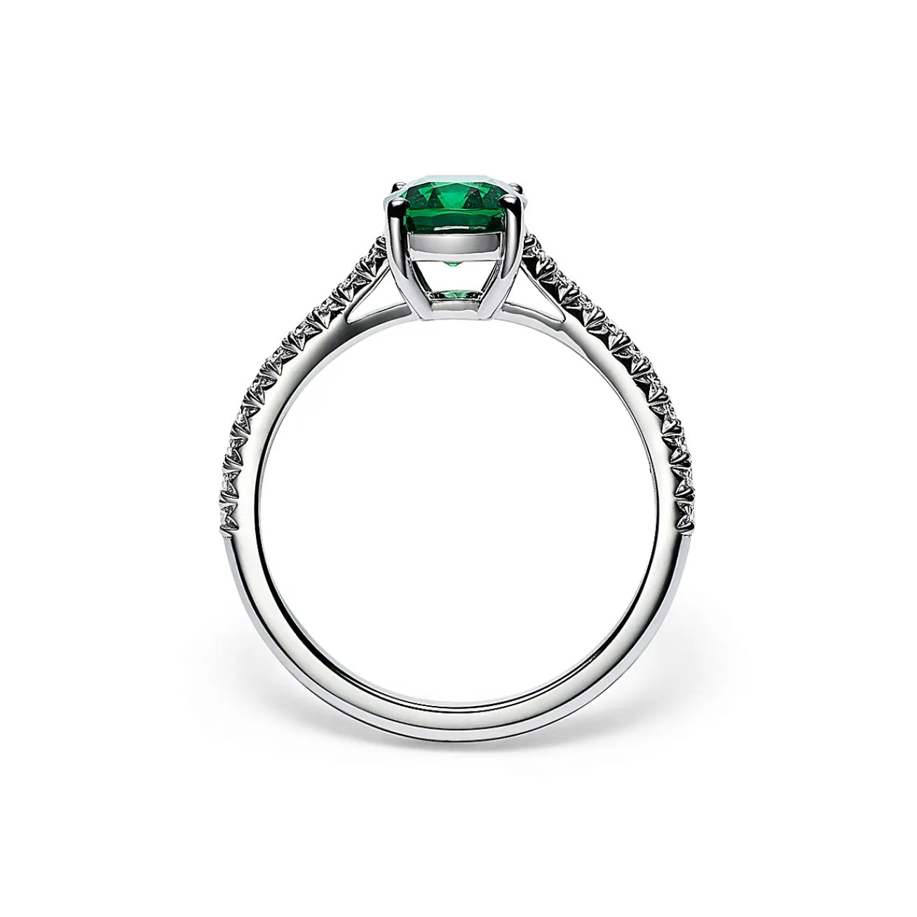 Tiffany & Co. Tiffany Novo® Cushion-cut Emerald Ring in Platinum with Pavé Diamonds | ^ Rings|Diamond Jewelry