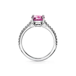Tiffany & Co. Tiffany Novo® Cushion-cut Pink Sapphire Ring in Platinum with Pavé Diamonds | ^ Rings|Diamond Jewelry