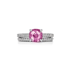 Tiffany & Co. Tiffany Novo® Cushion-cut Pink Sapphire Ring in Platinum with Pavé Diamonds | ^ Rings|Diamond Jewelry