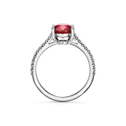 Tiffany & Co. Tiffany Novo® Cushion-cut Ruby Ring in Platinum with Pavé Diamonds | ^ Rings|Diamond Jewelry