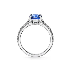 Tiffany & Co. Tiffany Novo® Cushion-cut Sapphire Ring in Platinum with Pavé Diamonds | ^ Rings|Diamond Jewelry