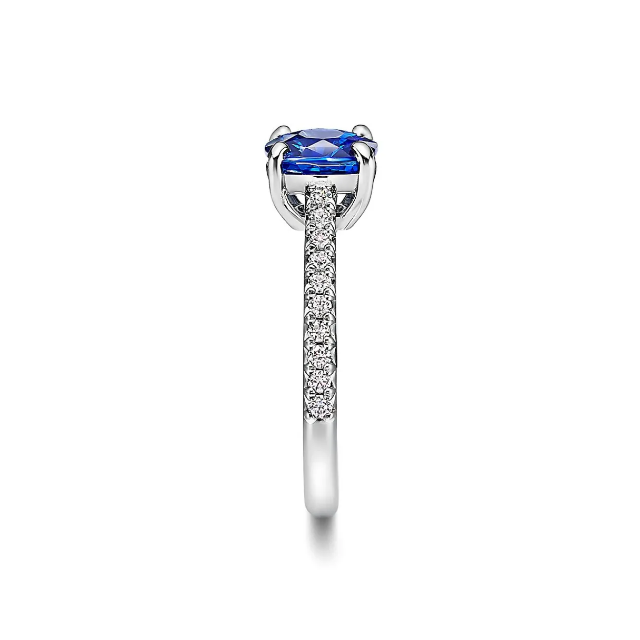 Tiffany & Co. Tiffany Novo® Cushion-cut Sapphire Ring in Platinum with Pavé Diamonds | ^ Rings|Diamond Jewelry