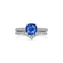 Tiffany & Co. Tiffany Novo® Cushion-cut Sapphire Ring in Platinum with Pavé Diamonds | ^ Rings|Diamond Jewelry
