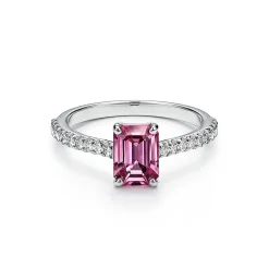 Tiffany & Co. Tiffany Novo® Emerald-cut Pink Sapphire Ring in Platinum with Pavé Diamonds | ^ Rings|Diamond Jewelry