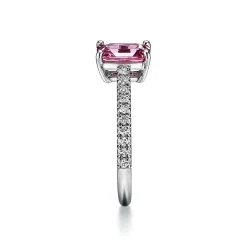 Tiffany & Co. Tiffany Novo® Emerald-cut Pink Sapphire Ring in Platinum with Pavé Diamonds | ^ Rings|Diamond Jewelry