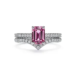 Tiffany & Co. Tiffany Novo® Emerald-cut Pink Sapphire Ring in Platinum with Pavé Diamonds | ^ Rings|Diamond Jewelry