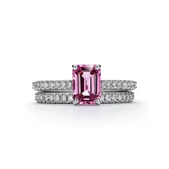 Tiffany & Co. Tiffany Novo® Emerald-cut Pink Sapphire Ring in Platinum with Pavé Diamonds | ^ Rings|Diamond Jewelry