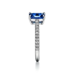 Tiffany & Co. Tiffany Novo® Emerald-cut Sapphire Ring in Platinum with Pavé Diamonds | ^ Rings|Diamond Jewelry