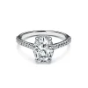 Tiffany & Co. Tiffany Novo® oval brilliant engagement ring with a pavé diamond platinum band. | ^ Engagement Rings