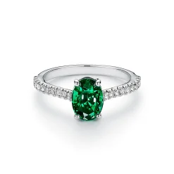 Tiffany & Co. Tiffany Novo® Oval Emerald Ring in Platinum with Pavé Diamonds | ^ Rings|Diamond Jewelry