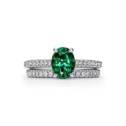 Tiffany & Co. Tiffany Novo® Oval Emerald Ring in Platinum with Pavé Diamonds | ^ Rings|Diamond Jewelry