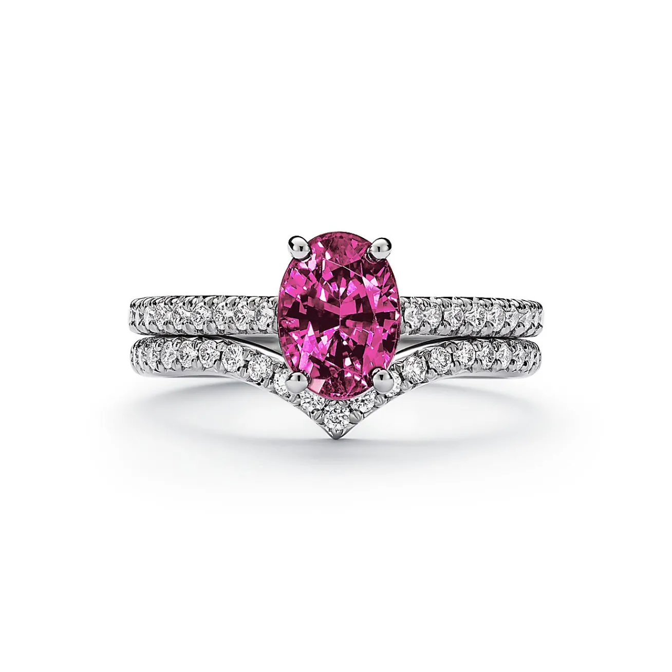 Tiffany & Co. Tiffany Novo® Oval Pink Sapphire Ring in Platinum with Pavé Diamonds | ^ Rings|Diamond Jewelry