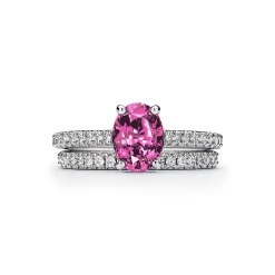 Tiffany & Co. Tiffany Novo® Oval Pink Sapphire Ring in Platinum with Pavé Diamonds | ^ Rings|Diamond Jewelry