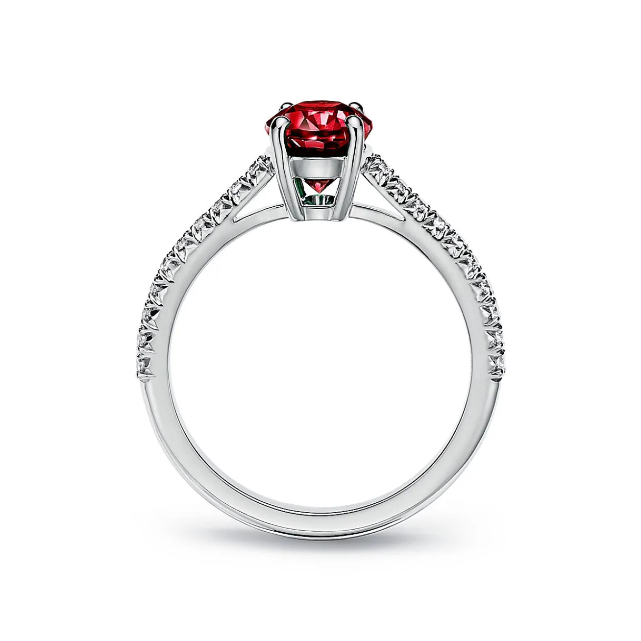 Tiffany & Co. Tiffany Novo® Oval Ruby Ring in Platinum with Pavé Diamonds | ^ Rings|Diamond Jewelry