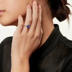 Tiffany & Co. Tiffany Novo® Oval Sapphire Ring in Platinum with Pavé Diamonds | ^ Rings|Diamond Jewelry