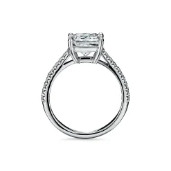 Tiffany & Co. Tiffany Novo® princess-cut engagement ring with a pavé diamond platinum band. | ^ Engagement Rings