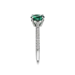 Tiffany & Co. Tiffany Novo® Round Emerald Ring in Platinum with Pavé Diamonds | ^ Rings
