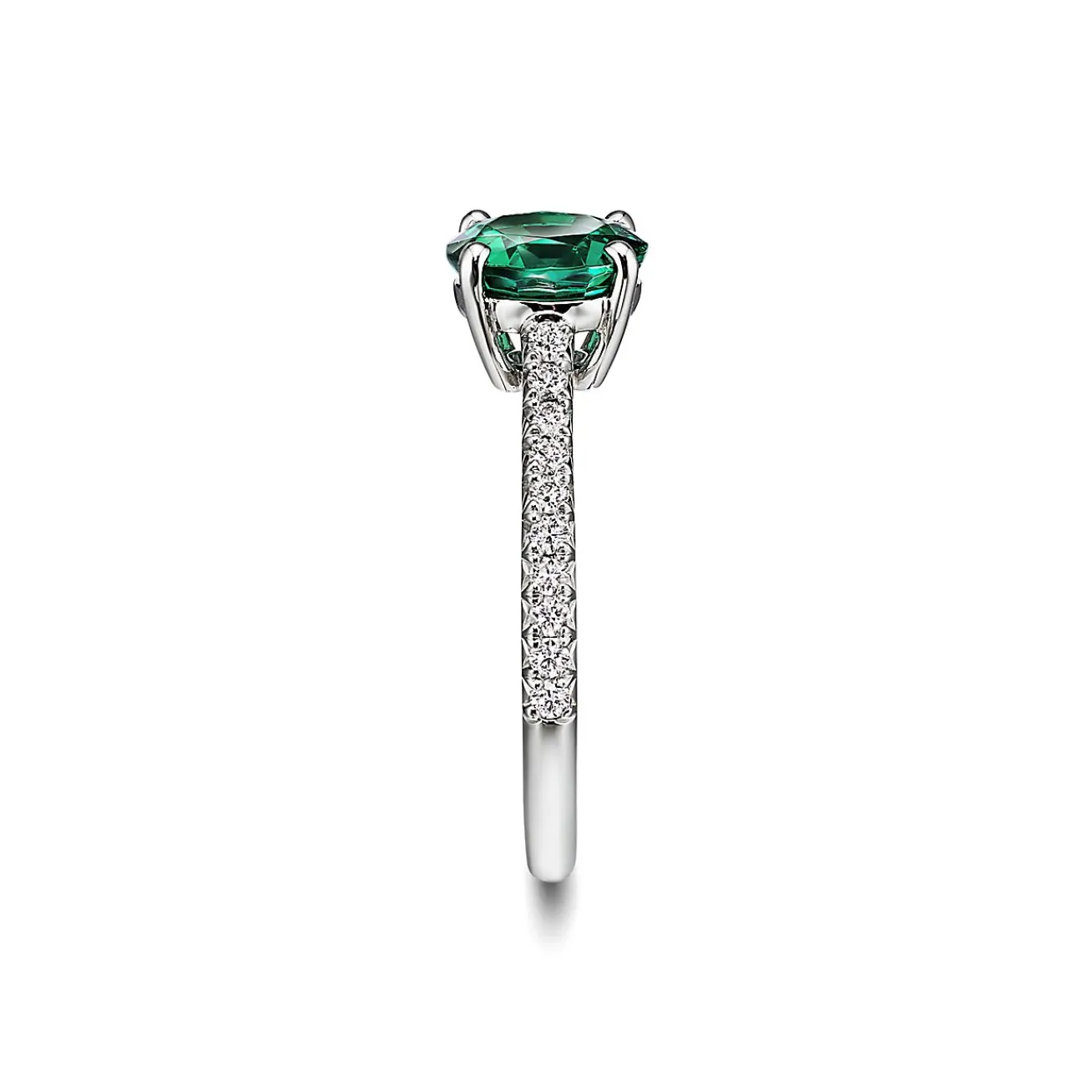 Tiffany & Co. Tiffany Novo® Round Emerald Ring in Platinum with Pavé Diamonds | ^ Rings