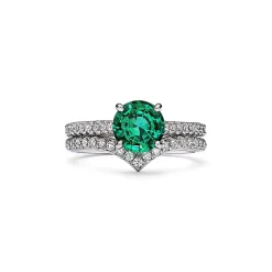 Tiffany & Co. Tiffany Novo® Round Emerald Ring in Platinum with Pavé Diamonds | ^ Rings