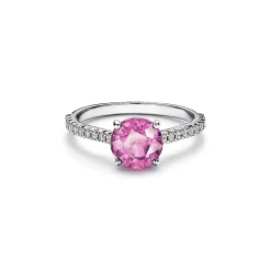 Tiffany & Co. Tiffany Novo® Round Pink Sapphire Ring in Platinum with Pavé Diamonds | ^ Rings