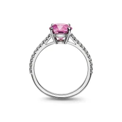 Tiffany & Co. Tiffany Novo® Round Pink Sapphire Ring in Platinum with Pavé Diamonds | ^ Rings