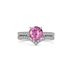 Tiffany & Co. Tiffany Novo® Round Pink Sapphire Ring in Platinum with Pavé Diamonds | ^ Rings
