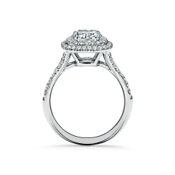 Tiffany & Co. Tiffany Soleste® cushion-cut engagement ring with a diamond band in platinum. | ^ Engagement Rings