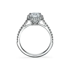 Tiffany & Co. Tiffany Soleste® emerald-cut halo engagement ring with a diamond platinum band. | ^ Engagement Rings