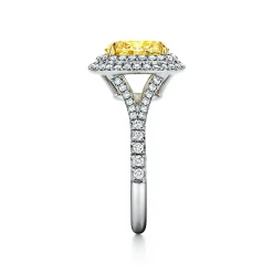 Tiffany & Co. Tiffany Soleste® oval yellow diamond double halo engagement ring in platinum. | ^ Engagement Rings