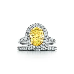 Tiffany & Co. Tiffany Soleste® oval yellow diamond double halo engagement ring in platinum. | ^ Engagement Rings