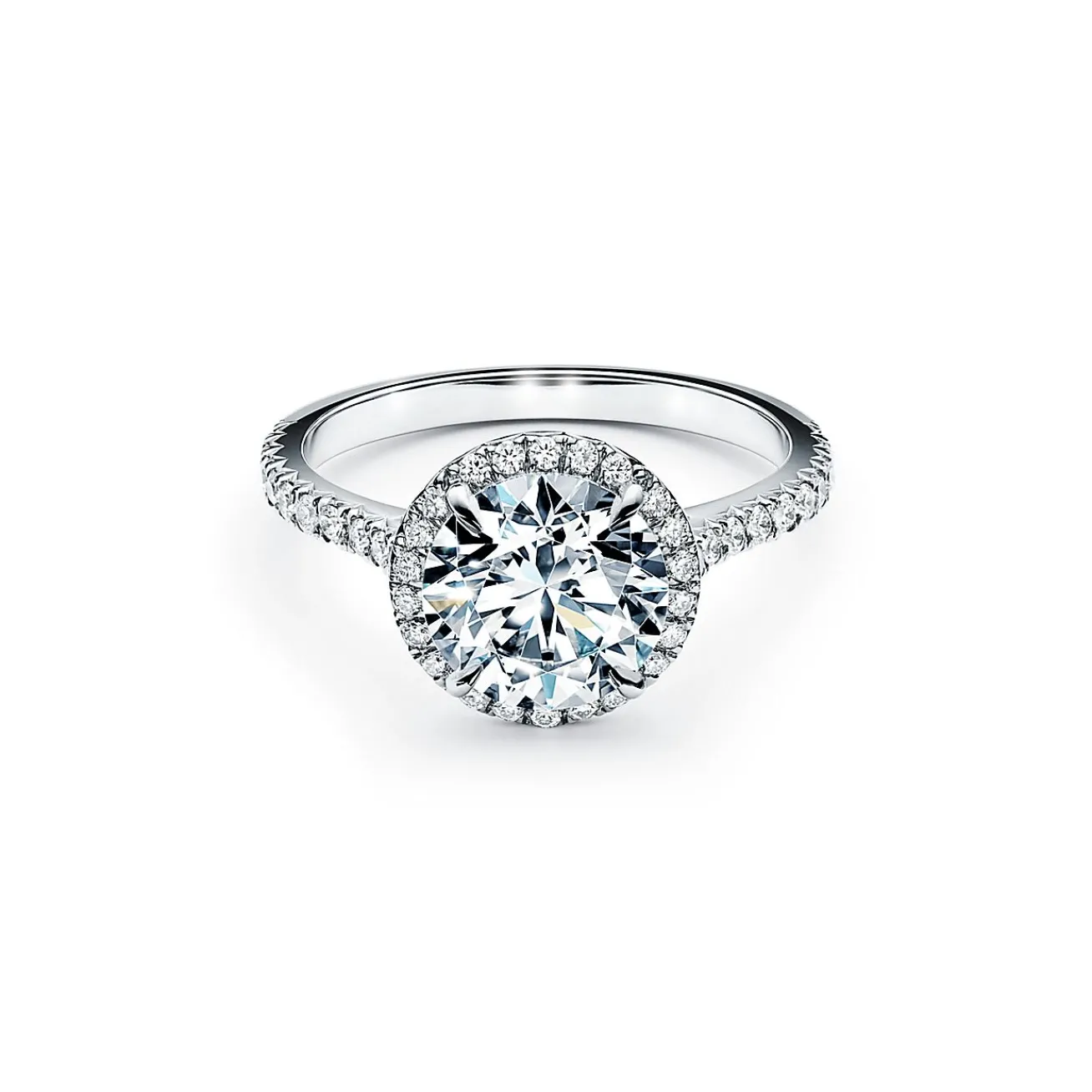 Tiffany & Co. Tiffany Soleste® round brilliant engagement ring in platinum. | ^ Engagement Rings