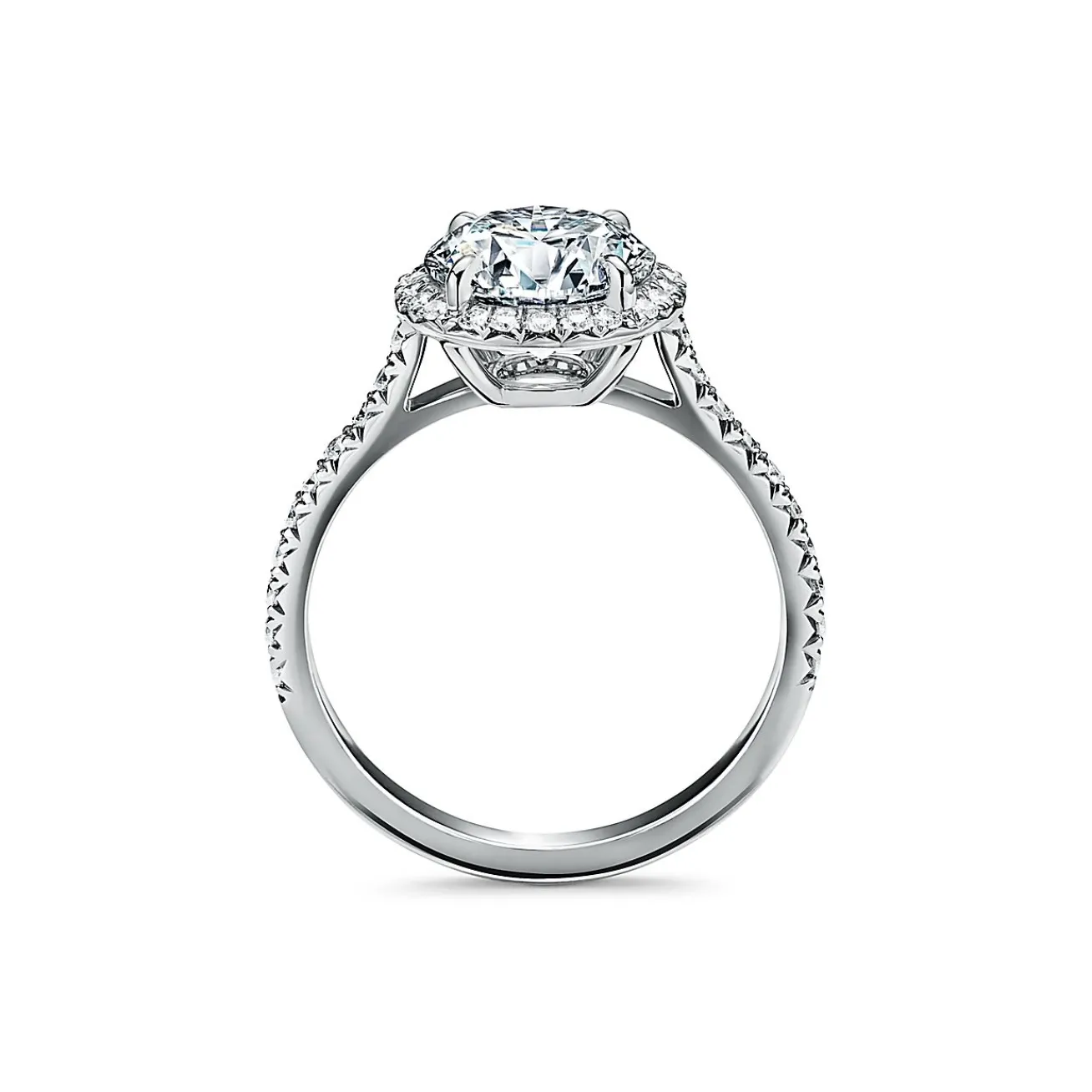 Tiffany & Co. Tiffany Soleste® round brilliant engagement ring in platinum. | ^ Engagement Rings