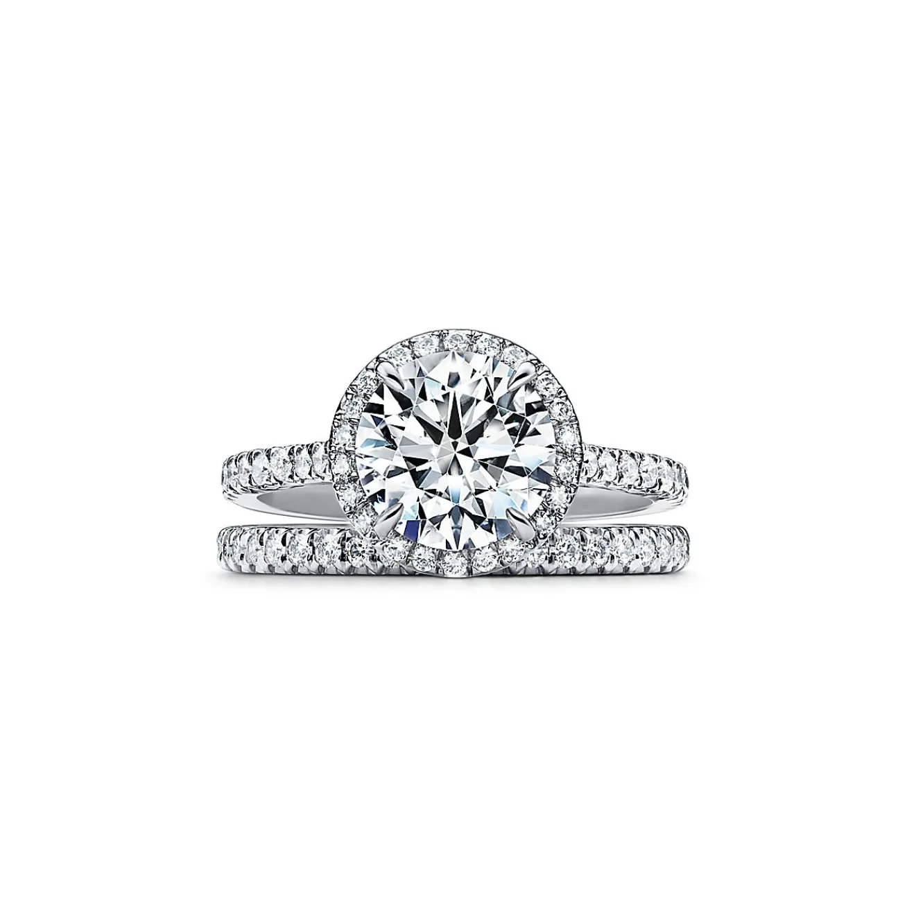 Tiffany & Co. Tiffany Soleste® round brilliant engagement ring in platinum. | ^ Engagement Rings