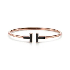 Tiffany & Co. Tiffany T black onyx wire bracelet in 18k rose gold, medium. | ^ Bracelets|Men's Jewelry