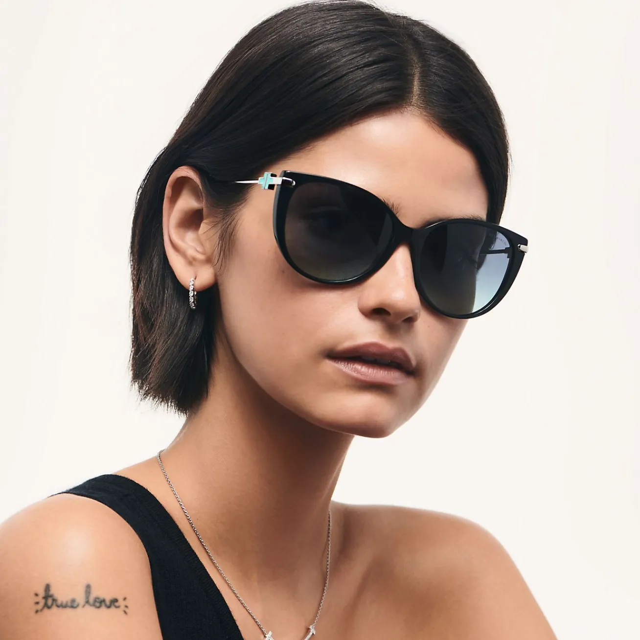 Tiffany & Co. Tiffany T Cat Eye Sunglasses in Black Acetate with Tiffany Blue® Enamel | ^ Tiffany T|Tiffany Blue® Gifts