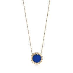 Tiffany & Co. Tiffany T Circle Pendant in Yellow Gold with Blue Agate and Diamonds | ^ Necklaces & Pendants|Gifts for Her